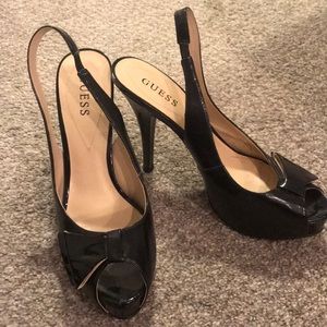 Black Paten Leather Sling Backs